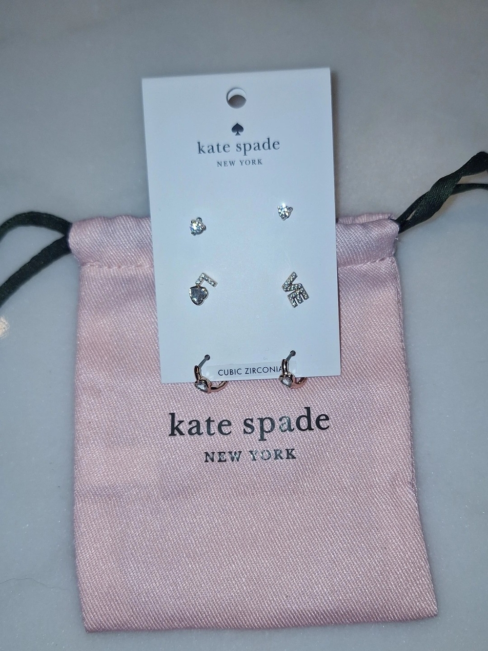 Kate Spade 'Spell It Out' Studs & Huggies 3 Pair Earring Set NWT - Picture 3 of 4